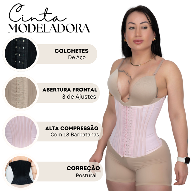 Cinta Abdominal Modeladora Mimodele – Alta Compressão Cetinete Duplo com 20 Barbatanas